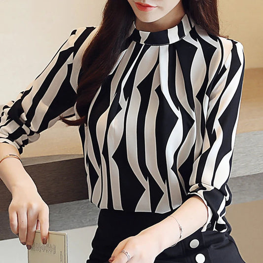 New Striped Chiffon Blouse Shirt Fashion Woman Blouse Long Sleeve Women Shirts Office Work Wear Womens Tops Blusas 0941 60.