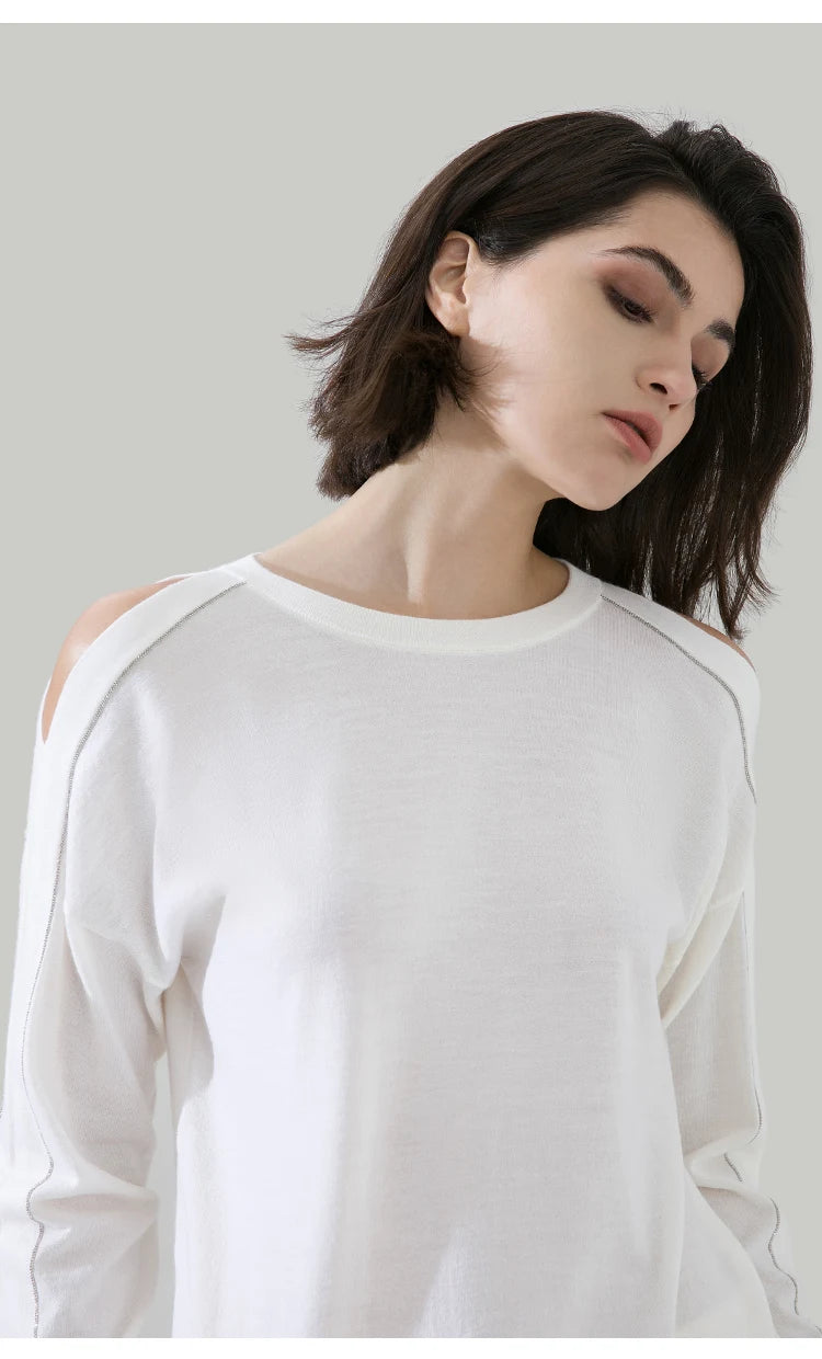 100% Wool Pullover Off  shoulder thin loose top Sweater For Women Ladies autumn Cloths luxury Women's Clothing.