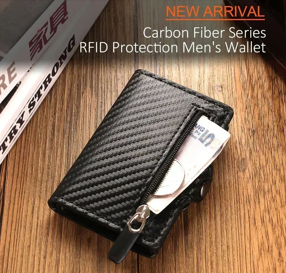 Carbon Fiber Slim Aluminum Men Wallet ID Credit Card Holder Mini RFID Wallet Automatic Pop up Bank Card Case Black Vallet 2023