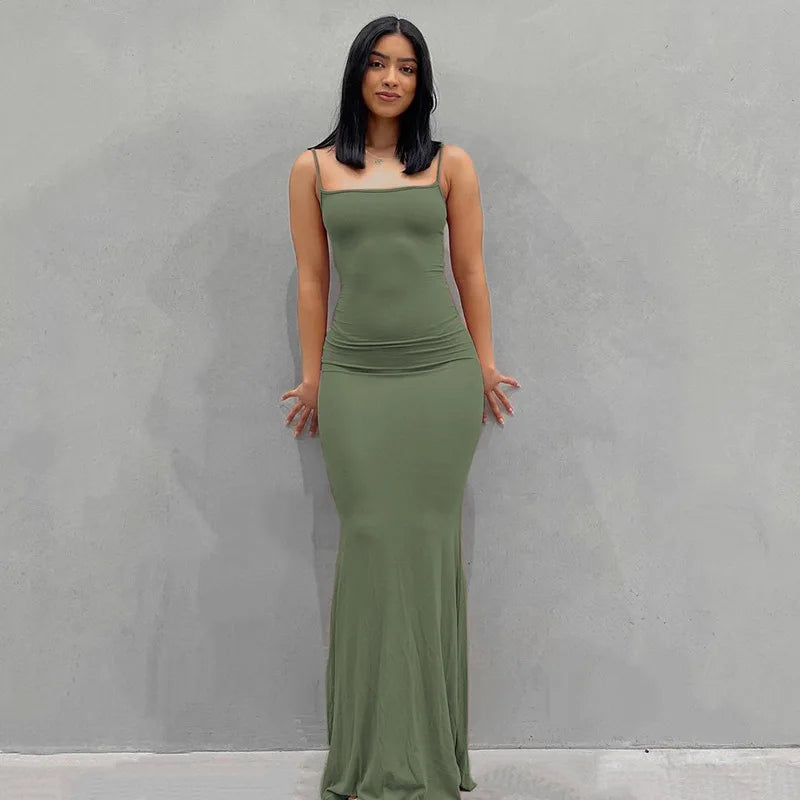 Women Backless Sexy Maxi Dress 2022 Spring Satin Slip Sleeveless Slim Party Concise платье Female Bodycon Dress Elegant Clothing - Elevate Your Body