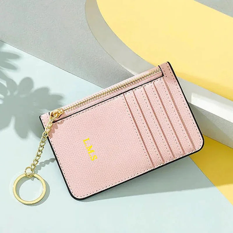 Monogrammed Women Multi Pocket Card Holder Super Thin Small Wallet PU Leather Mini Business Credit Card Case Ladies Coin Purse.