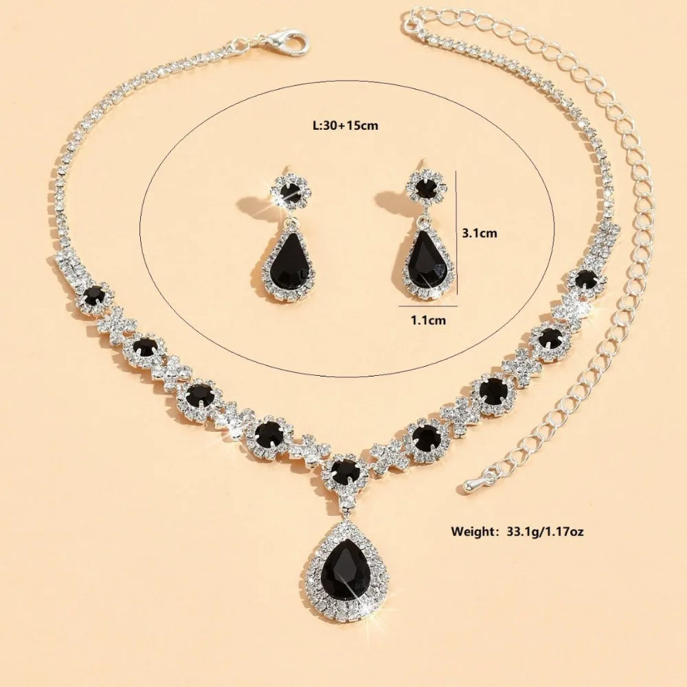 3 pieces of women's crystal droplet necklace with earrings set for wedding evening dress Elegant accessories.