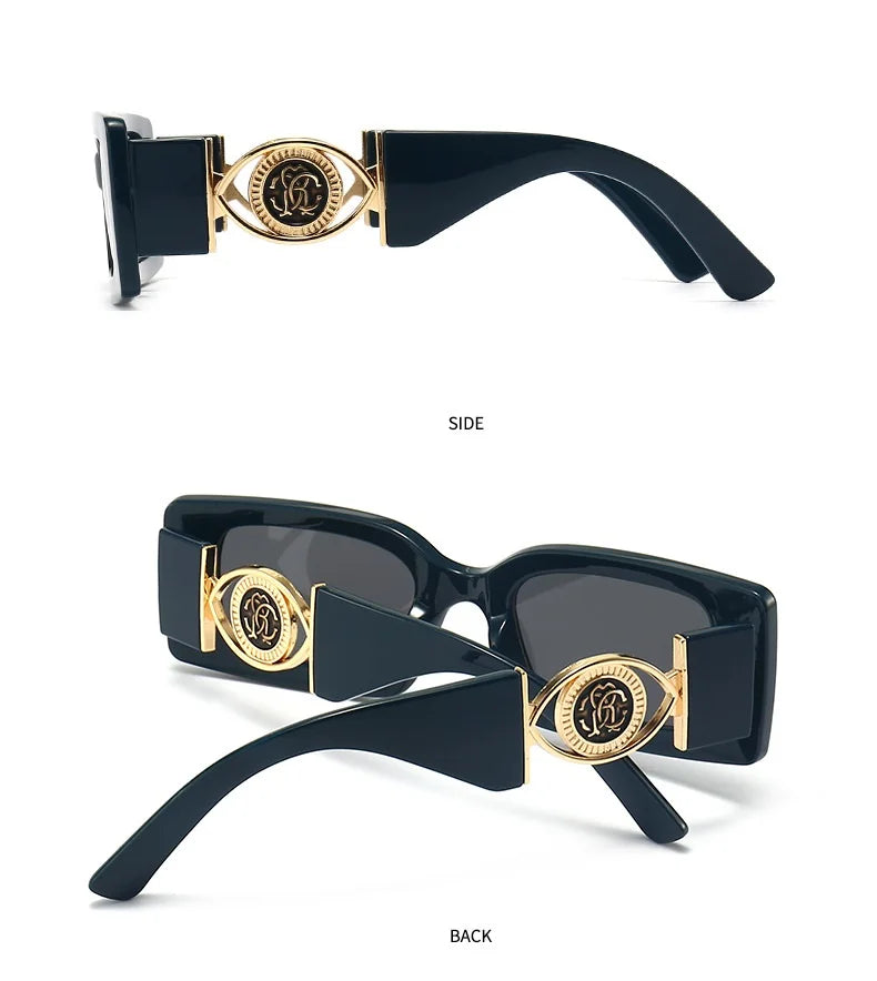 Vintage-Inspired Rectangle Sunglasses for Men and Women - Luxury Designer Black UV400 Eyewear