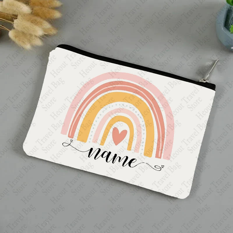 Custom Rainbow Name Cosmetic Case Kawaii Makeup Bags Gift for Teachers Nurse Trendy Travel Storeage Clutch Portable Zipper Pouch.