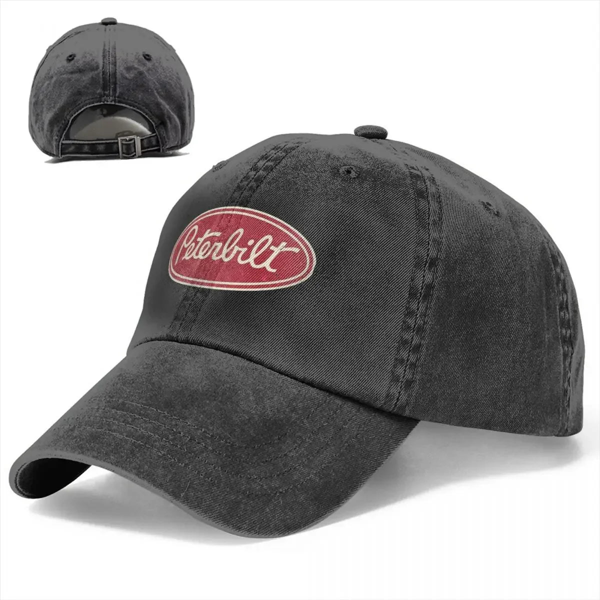 Vintage Peterbilt Truck Racing Denim Snapback Baseball Cap for Outdoor Adventures – Unisex Distressed Hat.