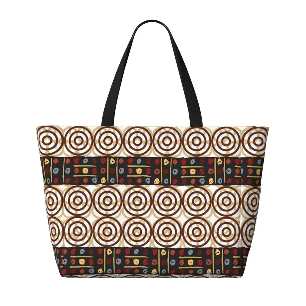 Custom African Kente Cloth Design Tote Bag for Women Large Capacity Traditional Africa Ethnic Ankara Beach Gym Travel Bags