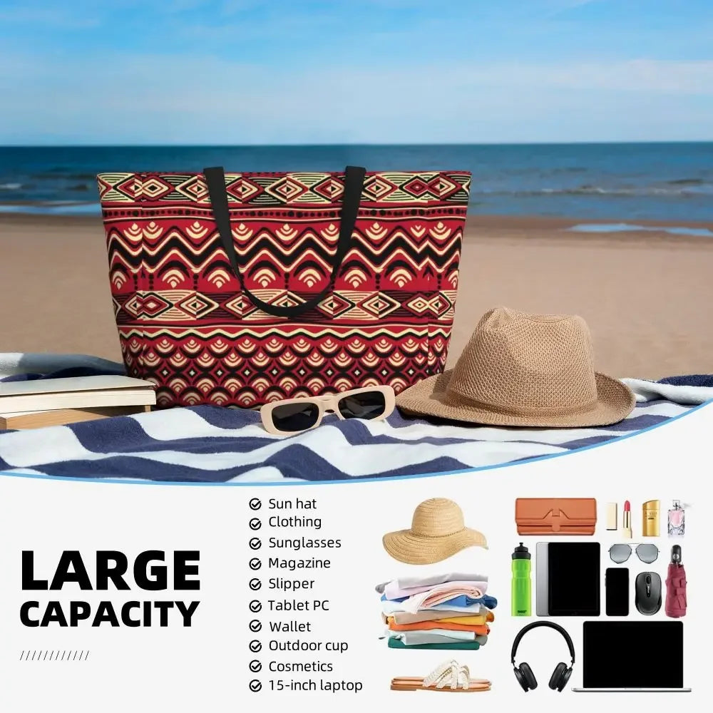 Custom African Kente Cloth Design Tote Bag for Women Large Capacity Traditional Africa Ethnic Ankara Beach Gym Travel Bags