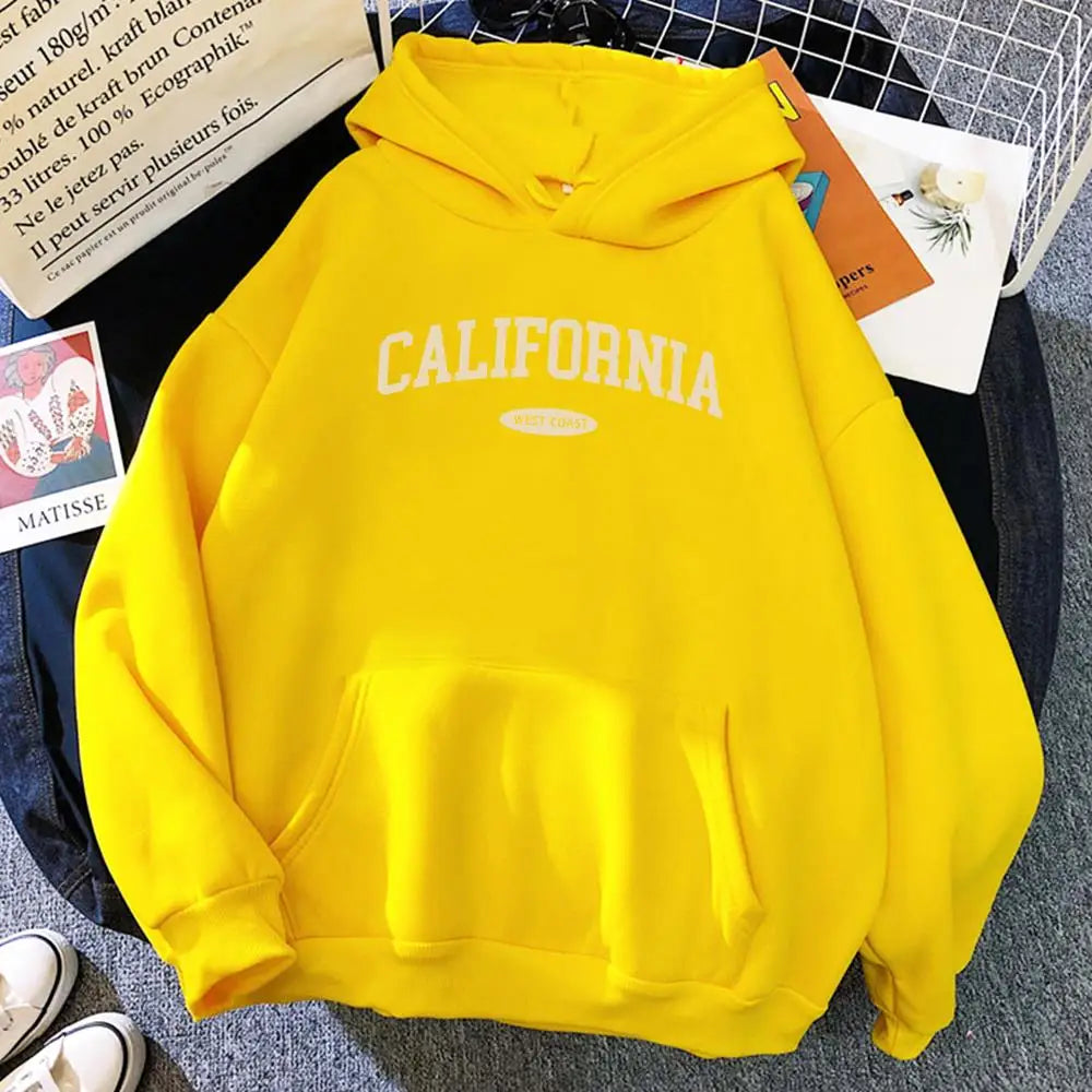 California West Coast Design Womens Hoody Hip Hop All-Match Streetwear Pocket Crewneck Clothes Fleece Comfortable Female Hoodie.