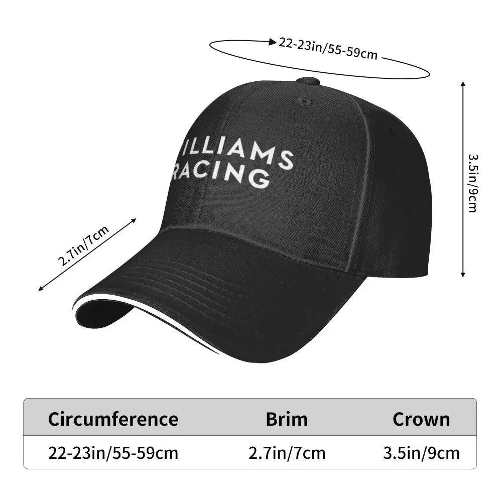 Unisex White Williams Racing F1 Sport Baseball Cap - Adjustable Casual Trucker Hat for Beach and Hip Hop Style.