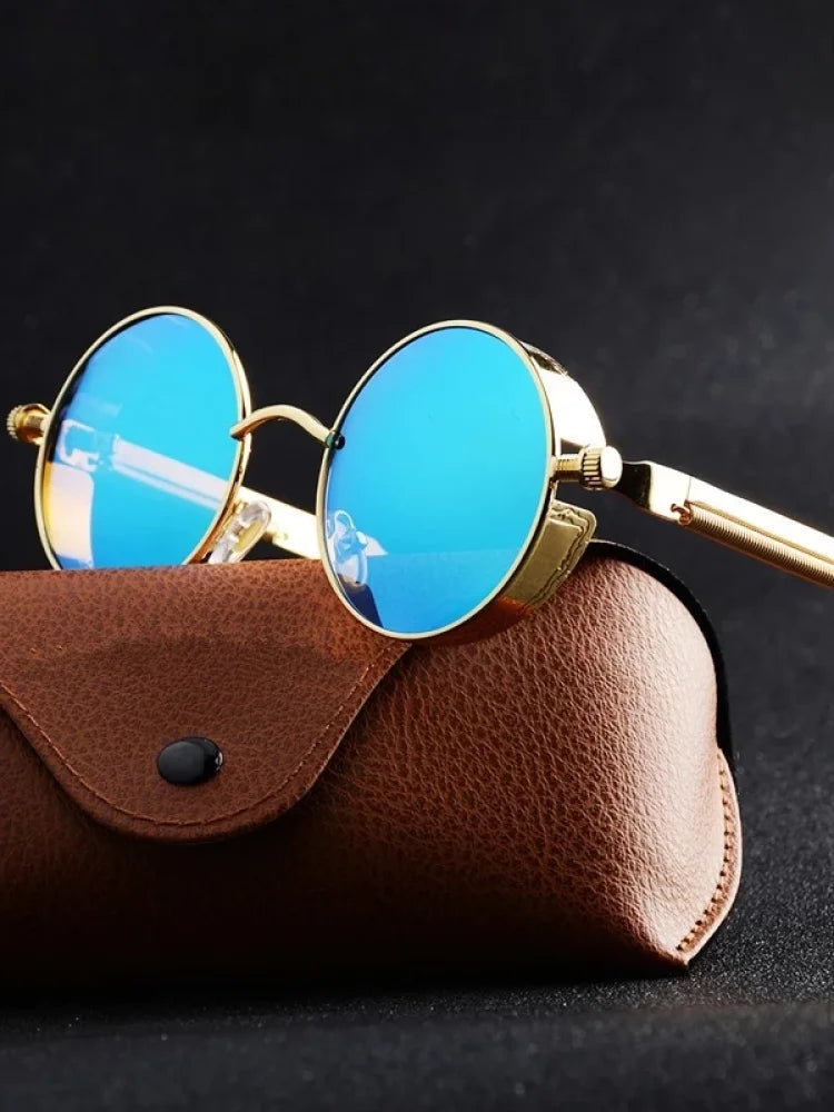 Vintage Steampunk Round Sunglasses for Men and Women - High-Quality Fashion Eyewear with UV400 Protection.