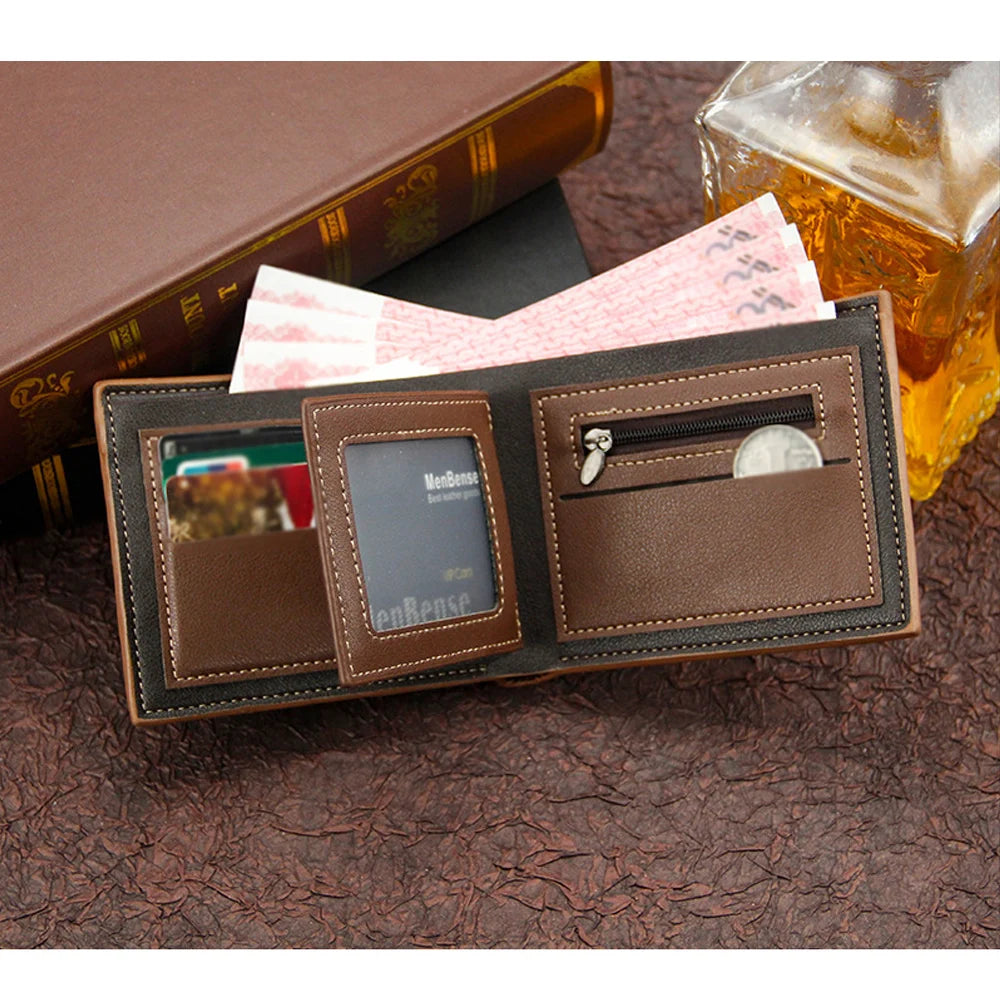 Men's Short Frosted Large Capacity Leather Wallet,Multi-Slot Coin Pocket Photo Holder Small Men's Wallet,Vintage Wallet for Male.