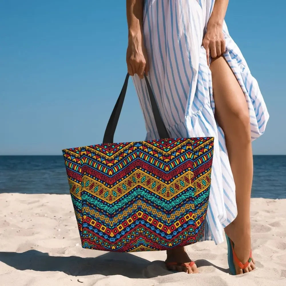 Custom African Kente Cloth Design Tote Bag for Women Large Capacity Traditional Africa Ethnic Ankara Beach Gym Travel Bags