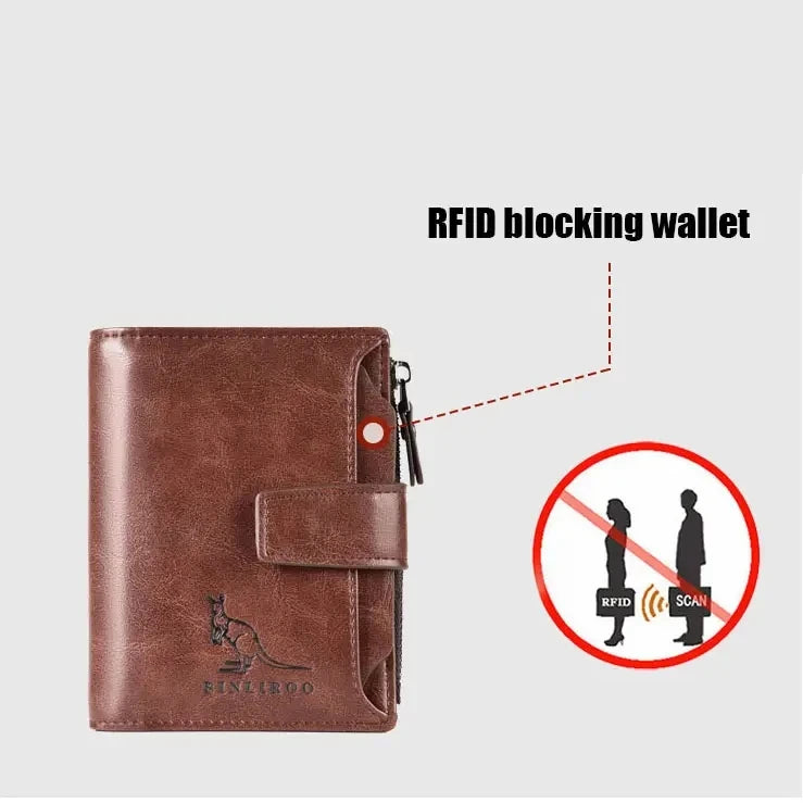 Men's Coin Purse Wallet RFID Blocking Man PU Leather Wallet Zipper Business Card Holder Money Bag Wallet Male.