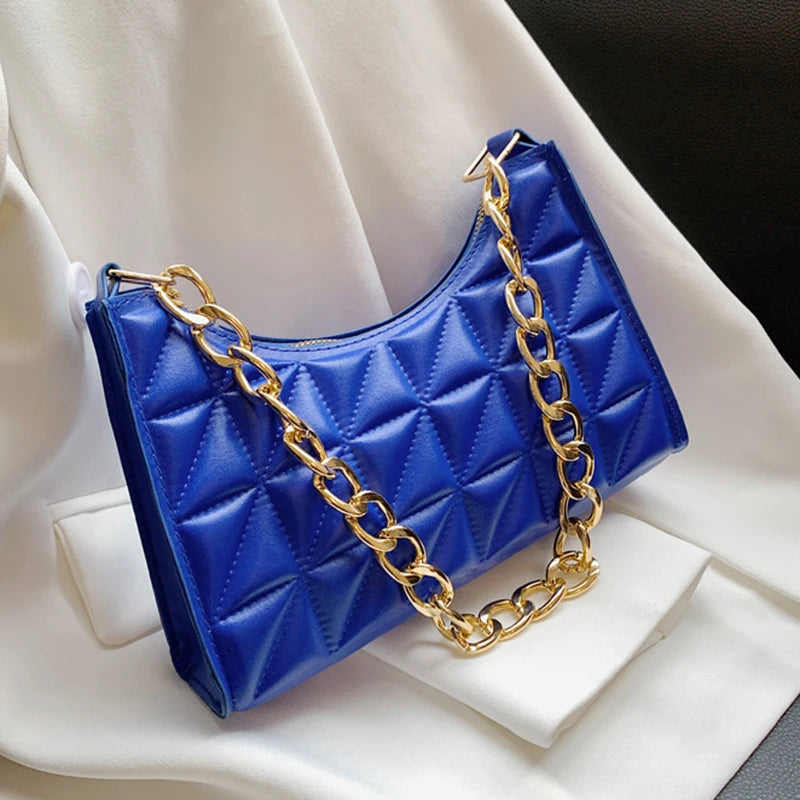 100% Polyurethane Solid Color Stitching Underarm Bag Chain One-shoulder WOMEN'S Bag