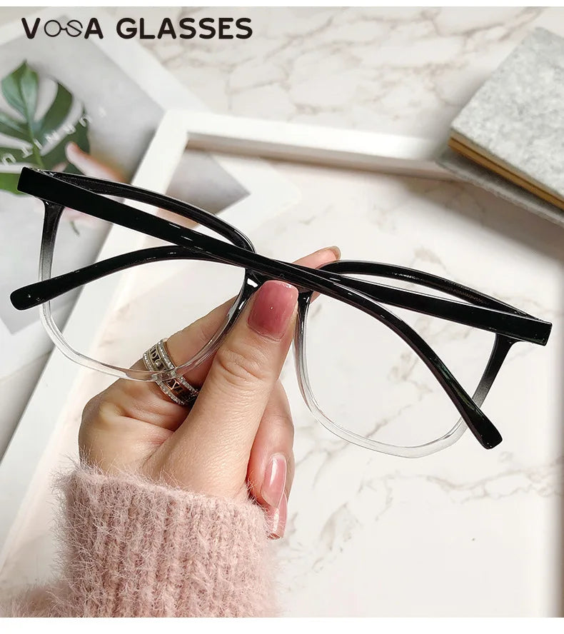 Stylish Oversized Transparent Square Myopia Glasses for Men and Women with Anti-Blue Light Lenses (-600 to 0)