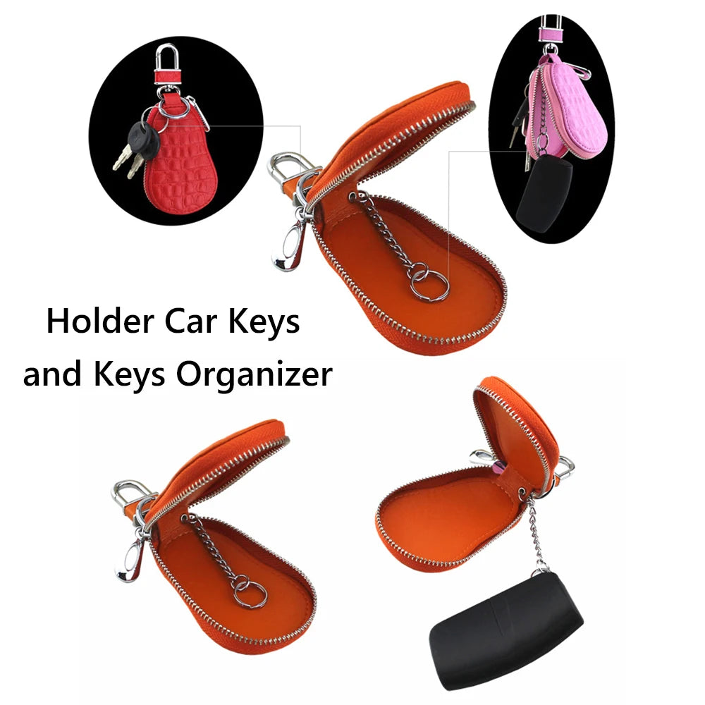 Classic Genuine Leather Car Key Bags Crocodile Pattern Zipper Coin Purse Keychain Holder Wallet Key Case Housekeeper Holder.