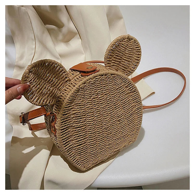 Disney 2023New Ladies Designer Straw Fancy Bag Cute Handbag Rattan Travel Leisure Vacation Small Round Beach Mickey Shoulder Bag - Elevate Your Body