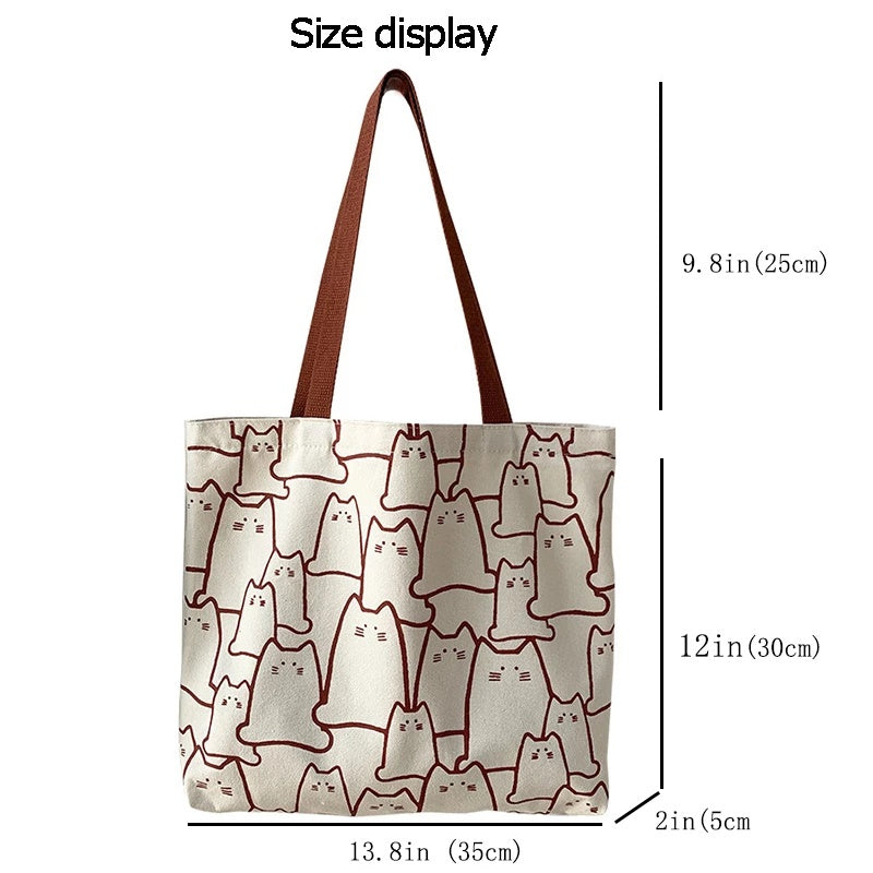 Canvas Bags Handbag for Women Shopper Cute Cat Tote Bag with Zipper Designer Bag Japanese Style Cartoon Small Shoulder.