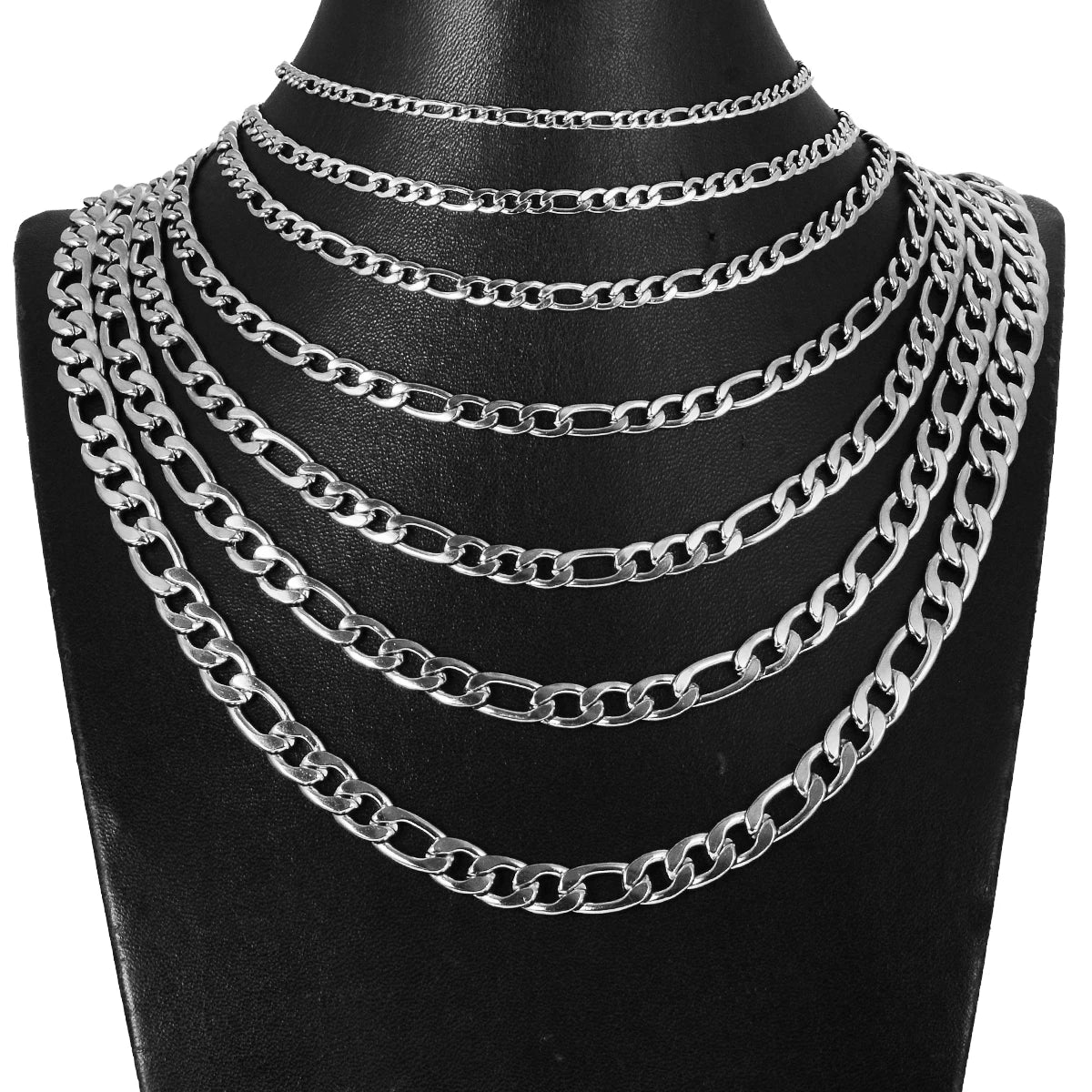 18cm To 60cm Figaro Link Chain Jewelry Classic Curb Necklace 3-7.5mm Stainless Steel Silver Color Chain for Men Women Dropship.