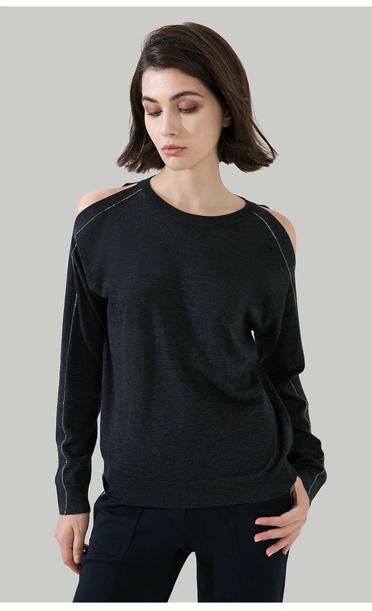 100% Wool Pullover Off  shoulder thin loose top Sweater For Women Ladies autumn Cloths luxury Women's Clothing.