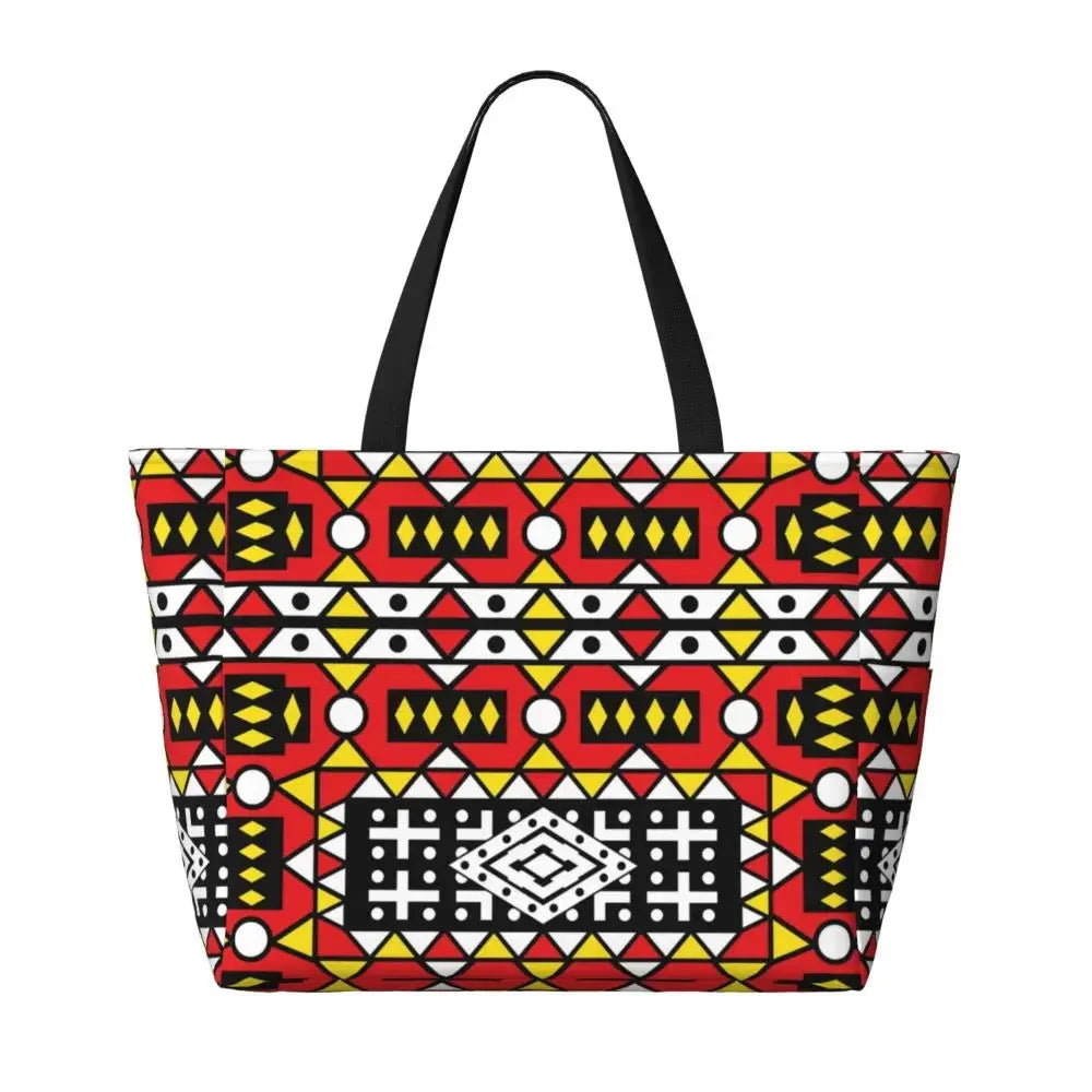 Custom African Kente Cloth Design Tote Bag for Women Large Capacity Traditional Africa Ethnic Ankara Beach Gym Travel Bags