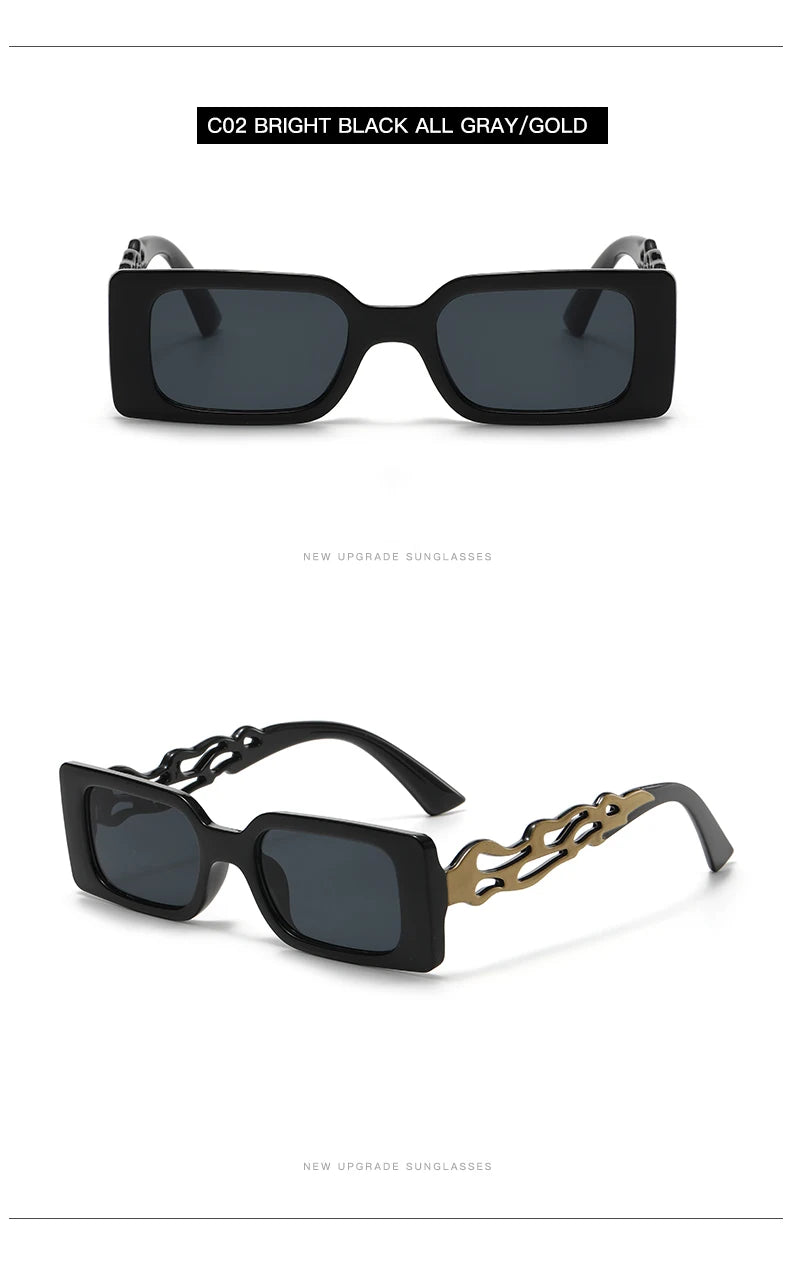 Vintage Flamed Frame Rectangle Sunglasses for Women - Retro UV400 Shades for Travel and Hip-hop Style.