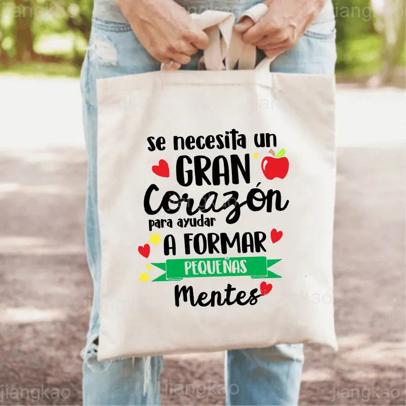 It's Takes A Big Heart To Shape Little Minds Spanish Print Shoulder Bag Female Shopping Tote Travel Handbag Bookbag Teacher Gift.