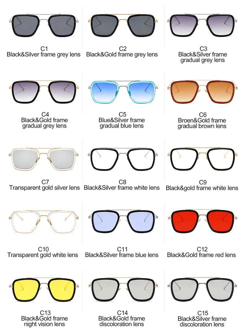 Chic Retro Square Sunglasses for Men and Women Inspired by Tony Stark