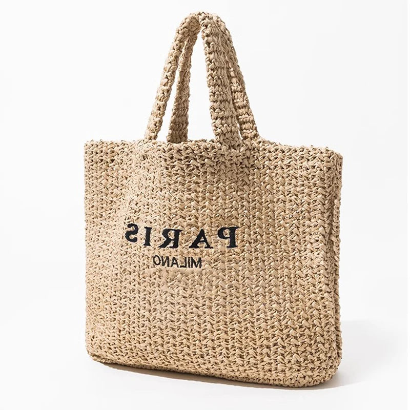 Casual Large Capacity Straw Tote Bag Designer Letters Women Handbags Handmade Woven Summer Beach Bag Big Shopper Purses 2024.