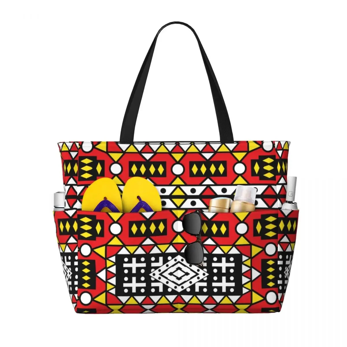 Custom African Kente Cloth Design Tote Bag for Women Large Capacity Traditional Africa Ethnic Ankara Beach Gym Travel Bags.