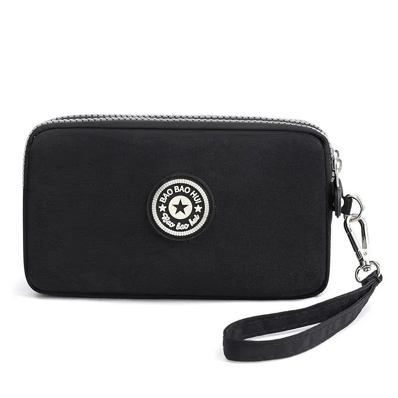 Solid Color Coin Purse Women Handbag Small Wallet Wrinkle Fabric Phone Purse Three Zippers Portable Make Up Bag.