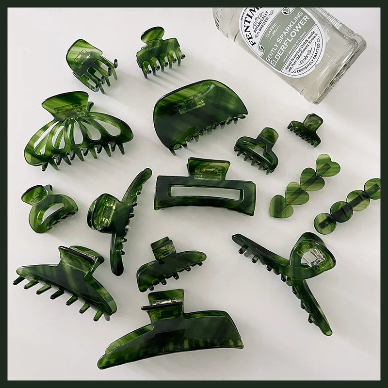 Elegant Green Twill Acetate Hair Claw Clip for Women – Retro Geometric Design Headwear.