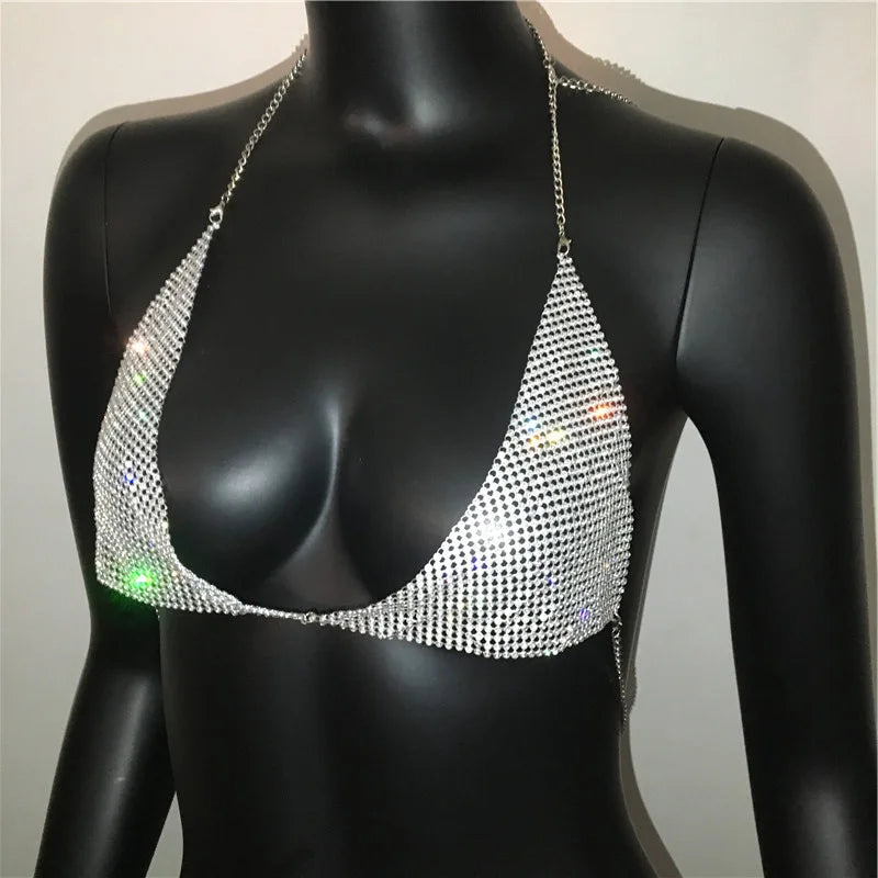 Sexy Bra Chain with Rhinestone Crystal Luxury Jewelry Chest Chain Body Accessories Backless Rhinestone Bra Hot Girl Suspenders.