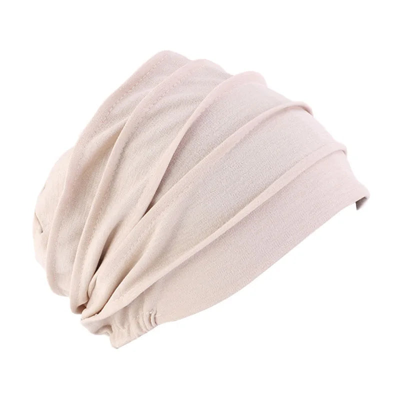 Women's Cotton Slouchy Beanie Chemo Cap - Solid Color Hijab Inner Cap & Turban Hat for All Seasons.