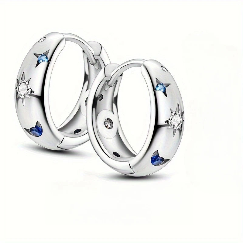 Silver Color Hoop Earrings  for Woman Pendientes Zircon Heart Shape Star Eardrop Original Earring Fashion Jewelry.