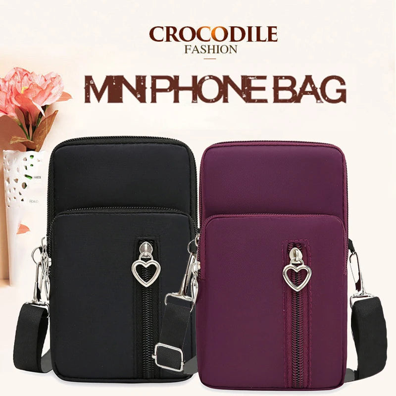 Waterproof Mobile Phone Bag Women's Mini Oxford Crossbody Bag Daily Multi-layer Zipper Purse Casual Outdoor Travel Nylon Bag.