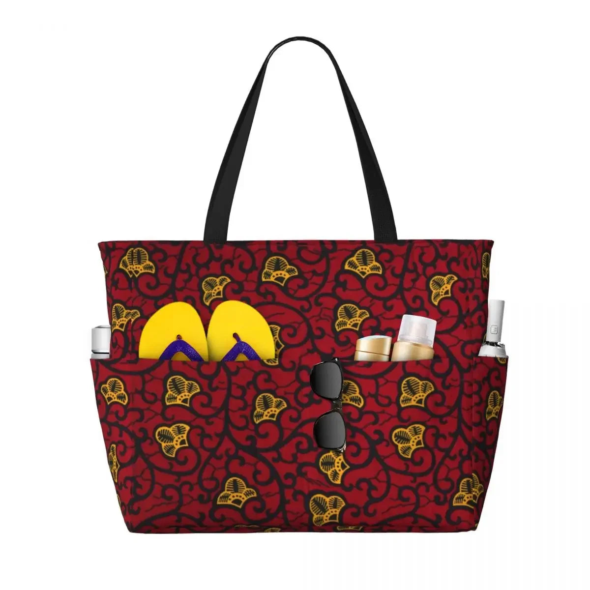 Custom African Kente Cloth Design Tote Bag for Women Large Capacity Traditional Africa Ethnic Ankara Beach Gym Travel Bags.