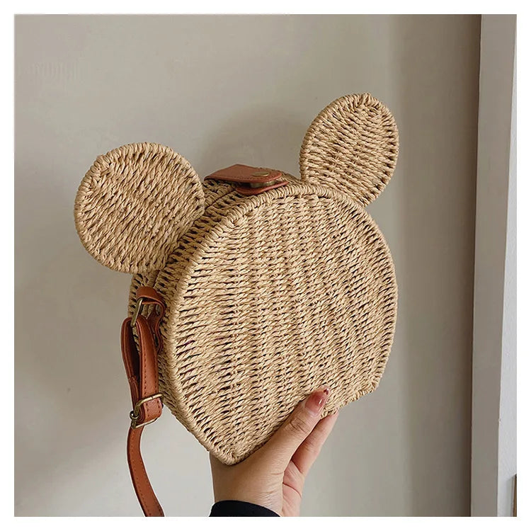 Disney 2023New Ladies Designer Straw Fancy Bag Cute Handbag Rattan Travel Leisure Vacation Small Round Beach Mickey Shoulder Bag - Elevate Your Body