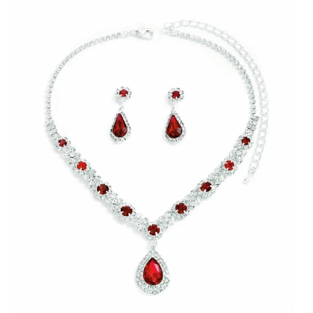 3 pieces of women's crystal droplet necklace with earrings set for wedding evening dress Elegant accessories.