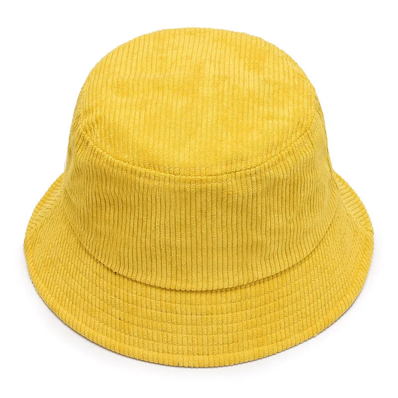 Unisex Smile Embroidered Bucket Hat - Double-Sided Cotton Corduroy Bob Cap for Beach, Fishing, and Casual Outings