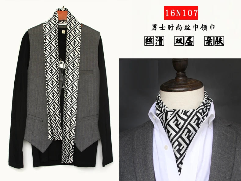 Elegant Double-Sided Hangzhou Silk Scarf for Men – Trendy Geometric Design for Autumn & Winter