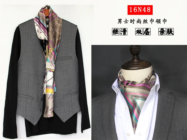 Elegant Double-Sided Hangzhou Silk Scarf for Men – Trendy Geometric Design for Autumn & Winter