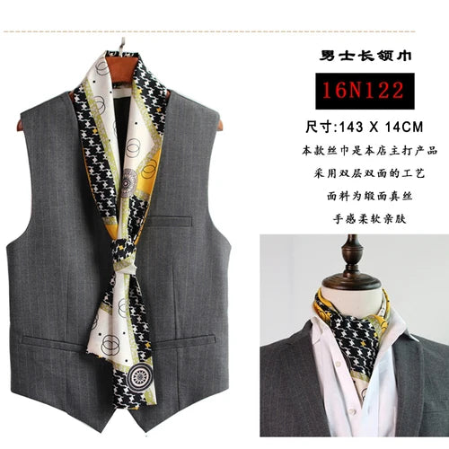 Elegant Double-Sided Hangzhou Silk Scarf for Men – Trendy Geometric Design for Autumn & Winter.