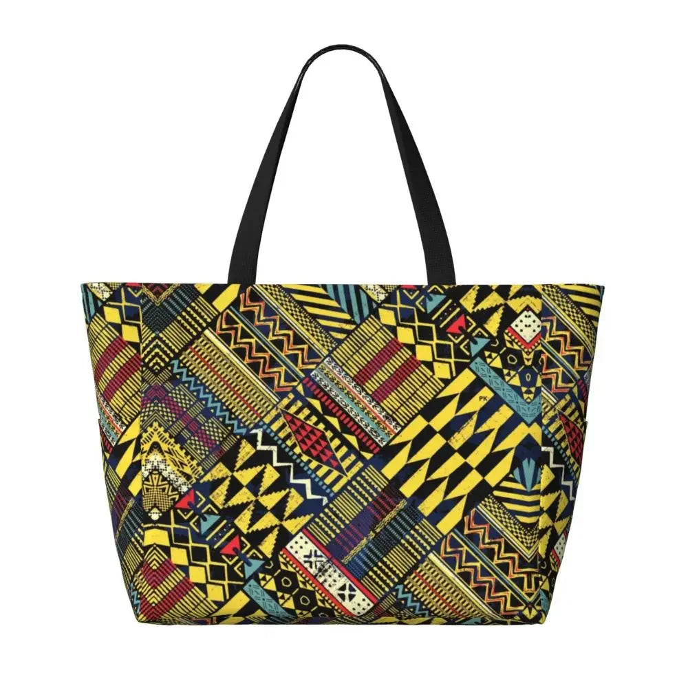 Custom African Kente Cloth Design Tote Bag for Women Large Capacity Traditional Africa Ethnic Ankara Beach Gym Travel Bags