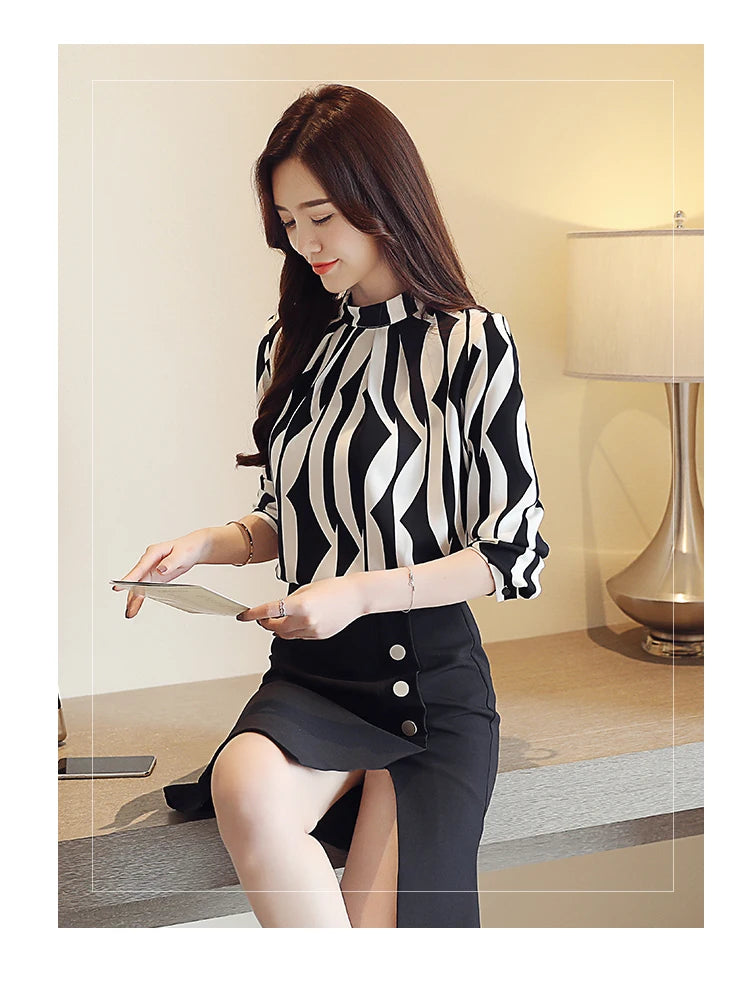 New Striped Chiffon Blouse Shirt Fashion Woman Blouse Long Sleeve Women Shirts Office Work Wear Womens Tops Blusas 0941 60.