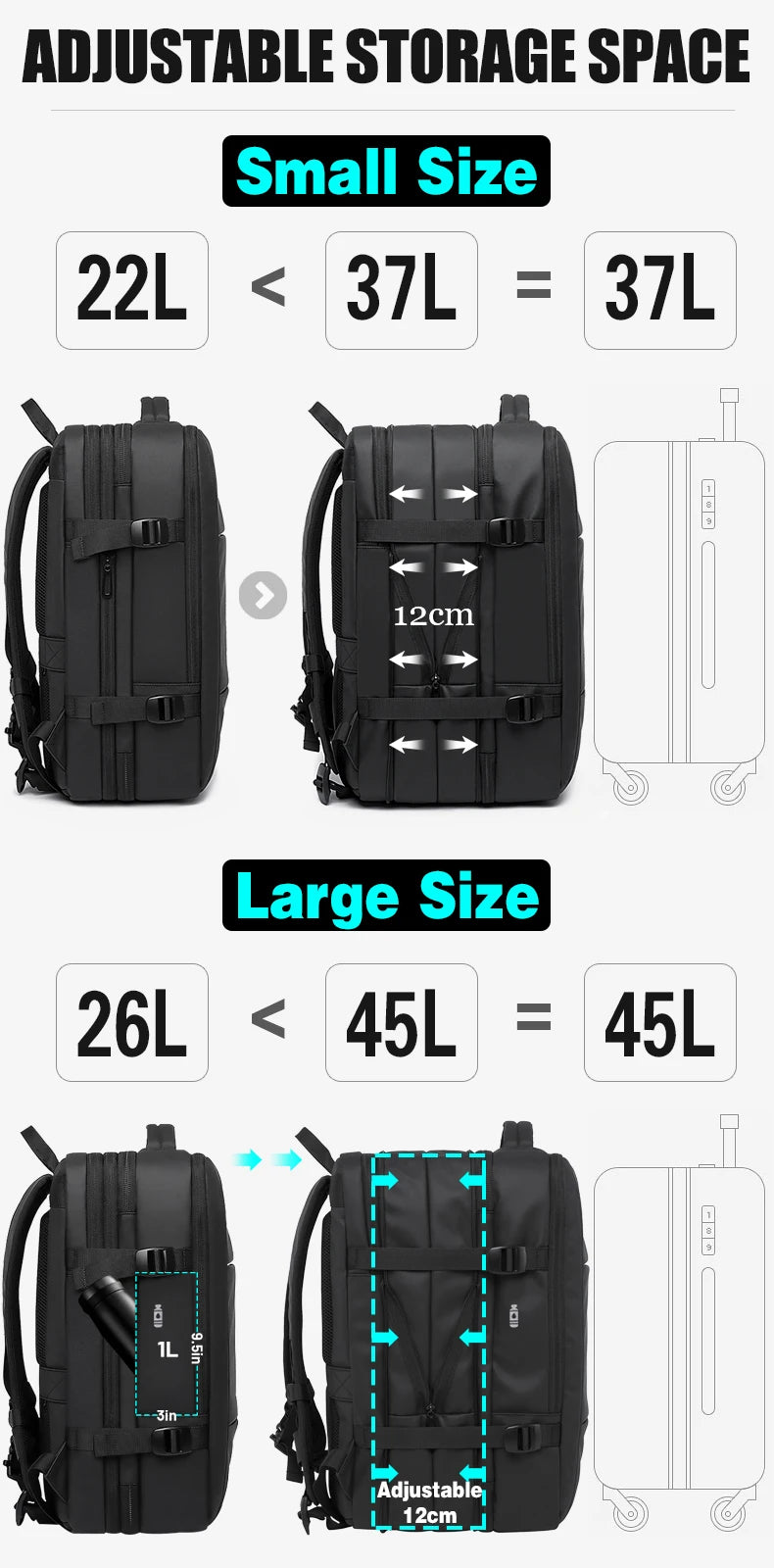 BANGE Travel Backpack Men Business Backpack School Expandable USB Bag Large Capacity 17.3 Laptop Waterproof Fashion Backpack.