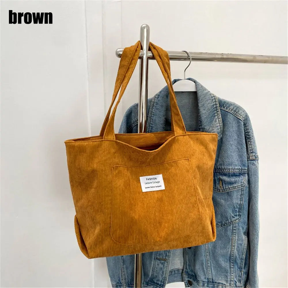 Autumn Winter Corduroy Totes Bag Women's Large Capacity Shoulder Bag Fashion Vintage Solid Color Handbags.