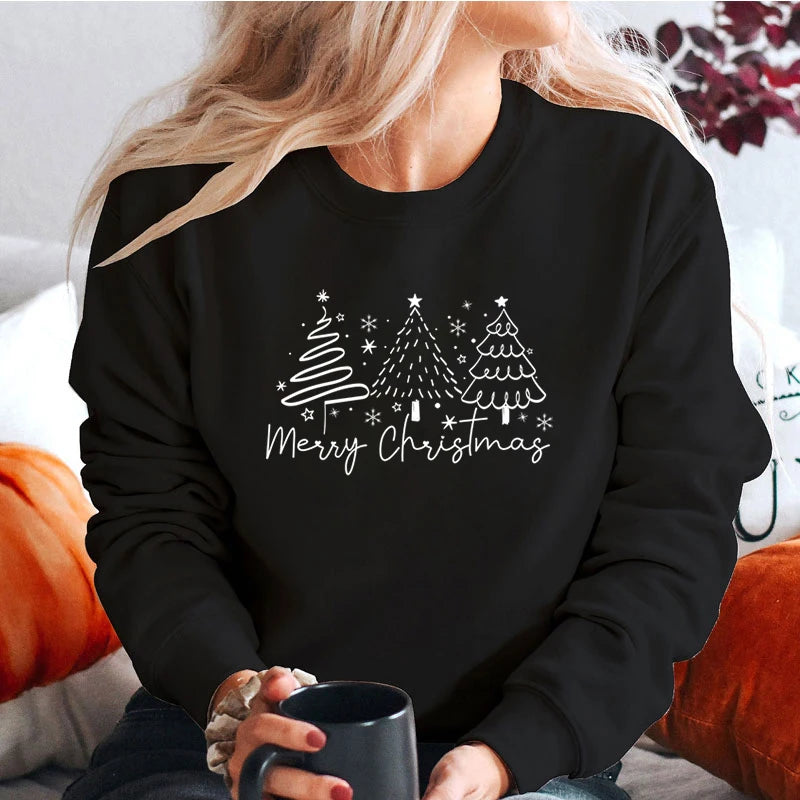 Merry Christmas Tree Trending Sweatshirts Women Funny Festive Fashion Casual Hoodies Trendy Christmas Tree Design Holiday Hoodie.