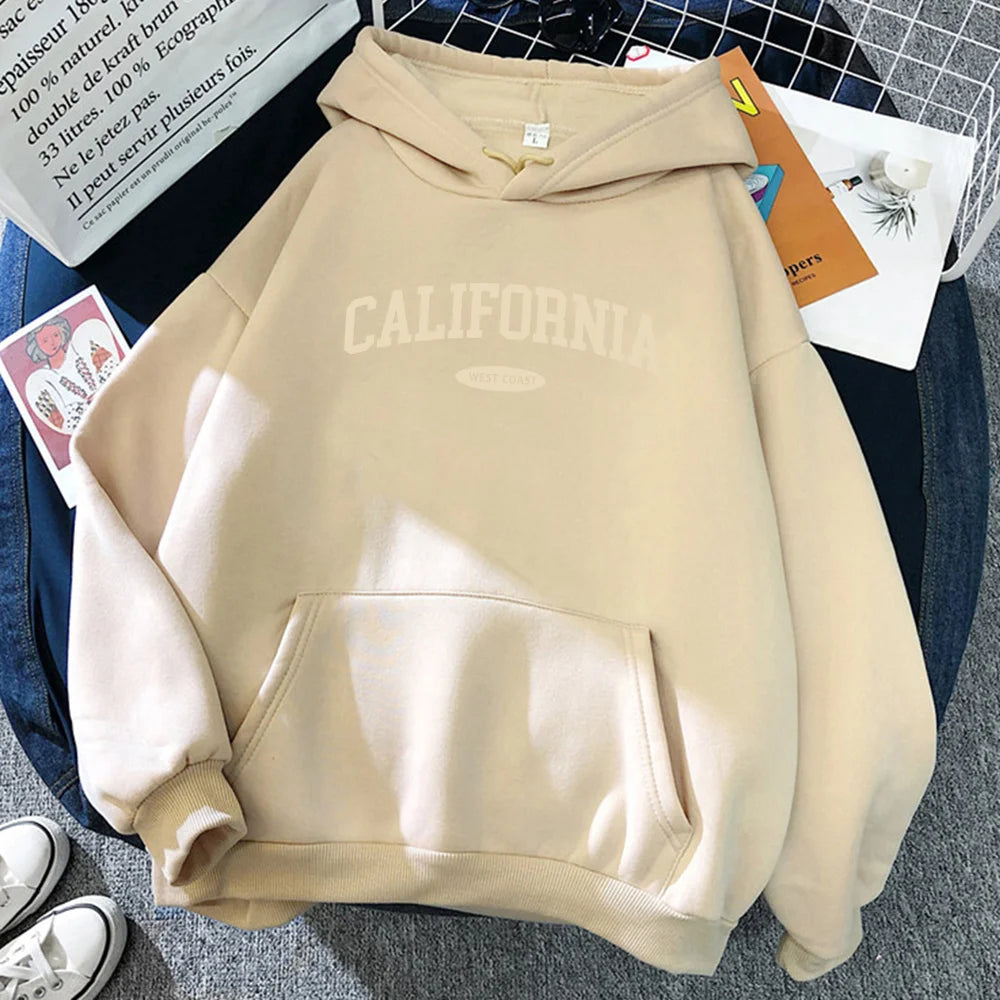 California West Coast Design Womens Hoody Hip Hop All-Match Streetwear Pocket Crewneck Clothes Fleece Comfortable Female Hoodie - Elevate Your Body