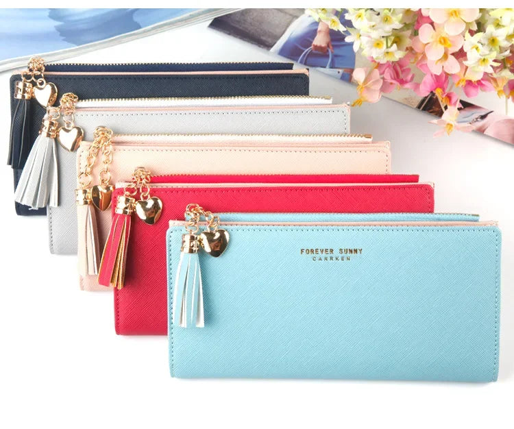 Women's Long Wallet,Multi Card slots Handheld Clutches,Tassel Zipper Clutch Purse,Slim Large Capacity Leather Mobile Phone Bag.